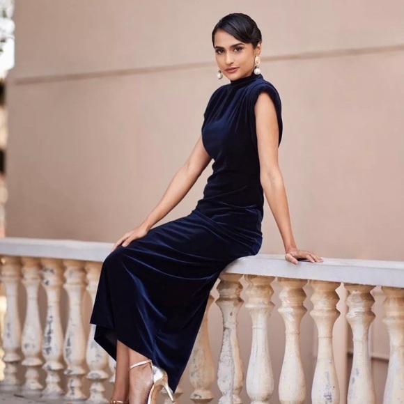 🌑 NWT Zara Velvet Dress Navy - Minor defects (L) - Picture 3 of 17